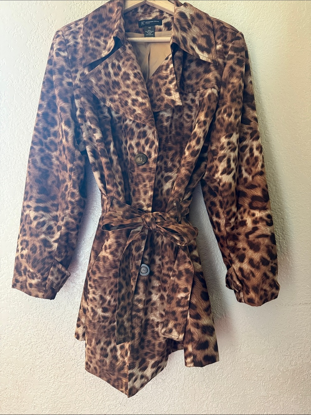 INC International Concepts Leopard Print Robe Trench - Brown